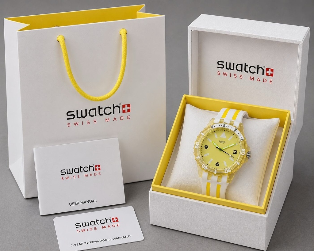 [MOB-24ae8b40-b626-472d-9778-020e73f2ffb2] Swatch White,Blue,Red, yellow & Balck Silicone Watch
